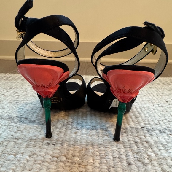 Prada Fairy Collection Satin Platform Ankle Strap Sandal - Black, Size 37 1/2 - Picture 3 of 12